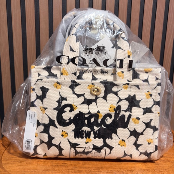 Coach Handbags - Coach Black and Cream Floral Backpack Cargo Tote 26 With Floral Print